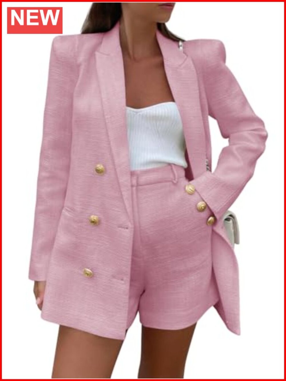 2 Piece Tweed Blazer Shorts Set Business Work Outfit